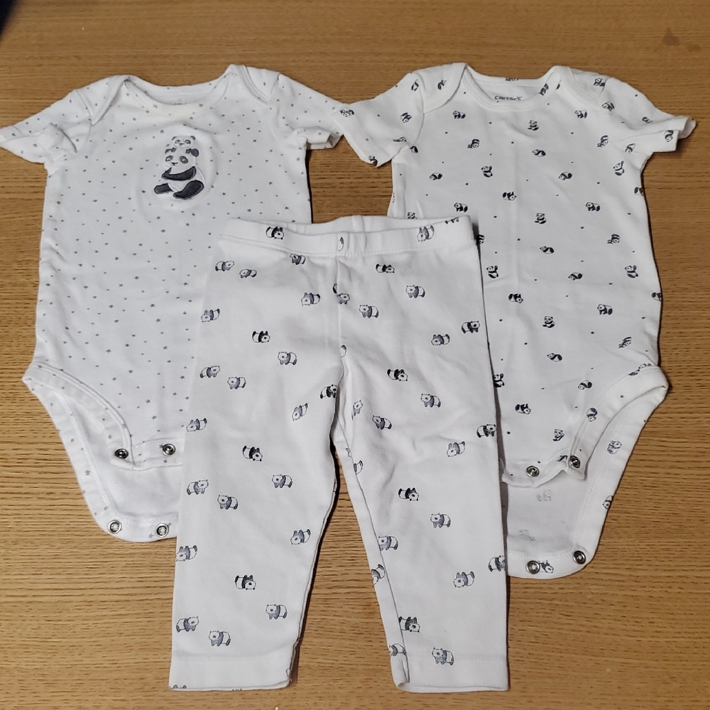 Carter's Panda Print Baby Three Piece Set - White